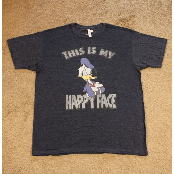 Disney Donald Duck This Is My Happy Face Blue Graphic T-Shirt (Size L) Licensed - Picture 1 of 6